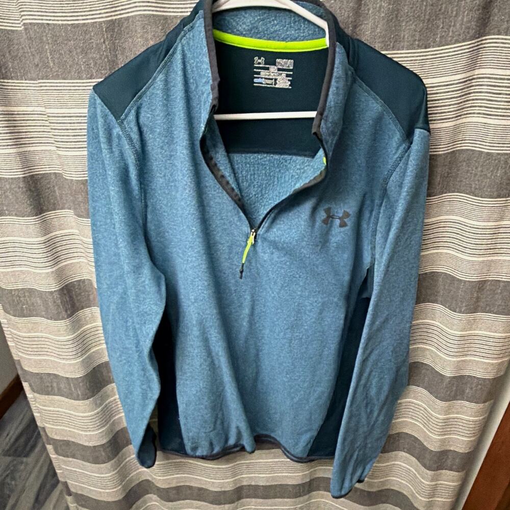 Under Armour ColdGear Men's 1/4 Zip Mock Neck Pullover Loose M Blue/Black
